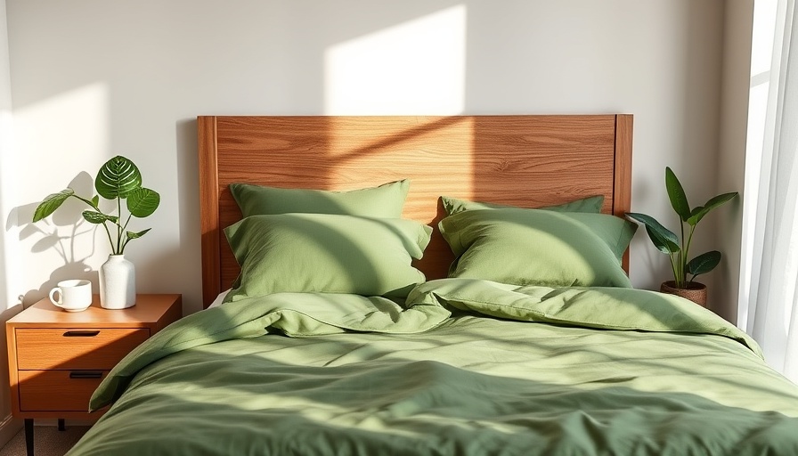 Modern furniture on a budget: stylish bedroom with green decor.