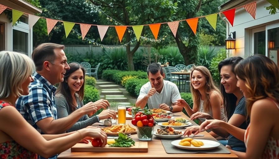 Family enjoying a summer meal outdoors, highlighting July Fourth tips.