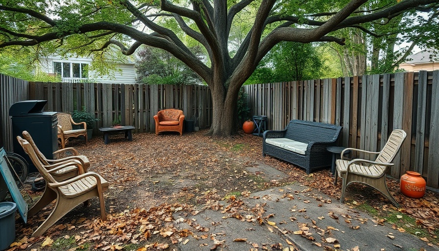 Outdoor space transformation needed in neglected backyard.