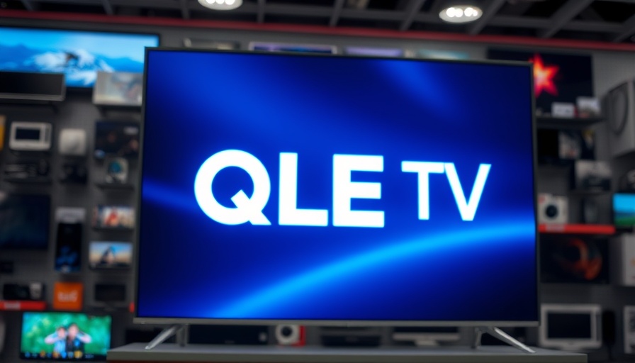 Bright QLED TV sign in electronics store display area