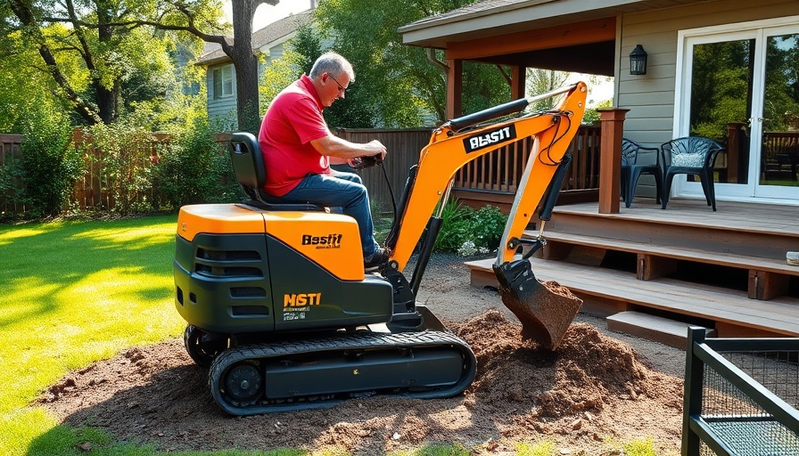 New mini excavator in home garden service