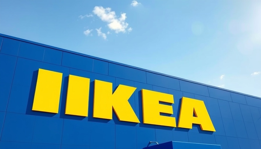 Bright blue IKEA store facade with yellow logo under sunny sky.