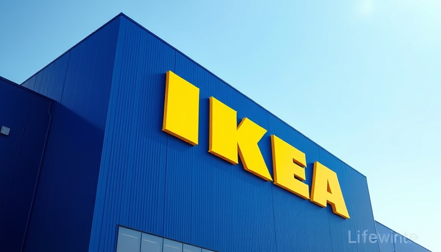 IKEA store with yellow logo against blue wall and sky