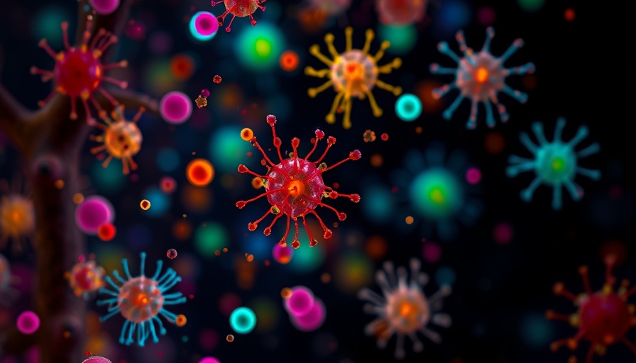 Colorful microscopic marine microbes glowing against a dark background, highlighting the marine microbes role in ocean health.