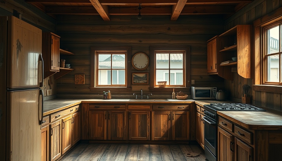 Rustic kitchen before a makeover with wooden cabinets and dim lighting.