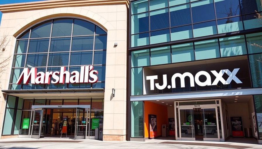 Modern retail stores with Marshall's and T.J. Maxx signs during the day.