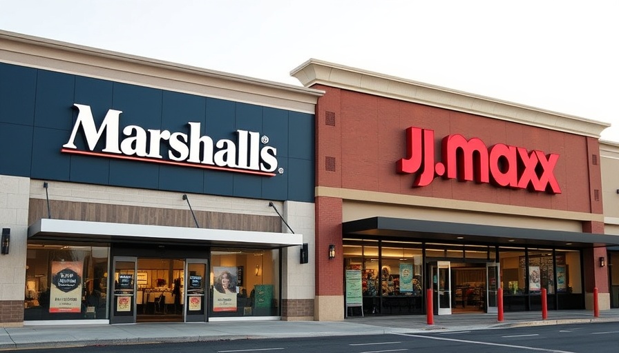 Retail store signage for Marshalls and T.J. Maxx, showcasing vintage-look items availability