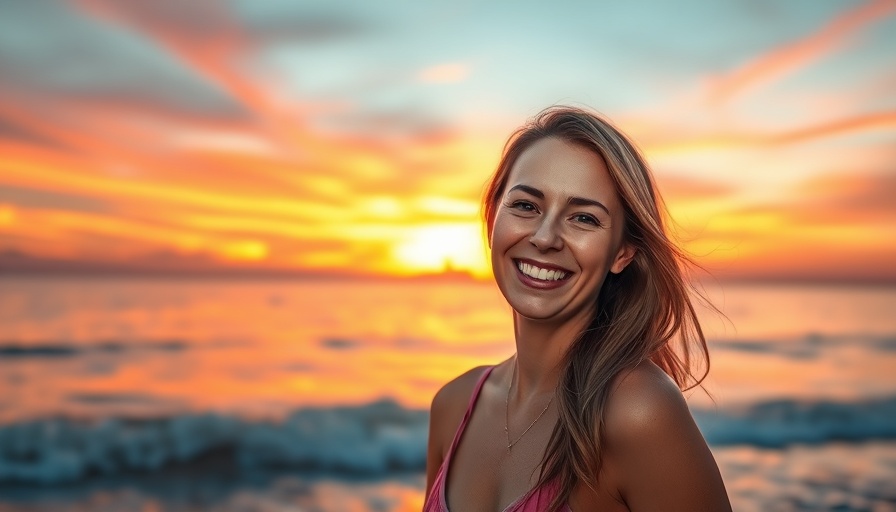 Smiling woman at the beach during sunset, connected to sustainability career pathways
