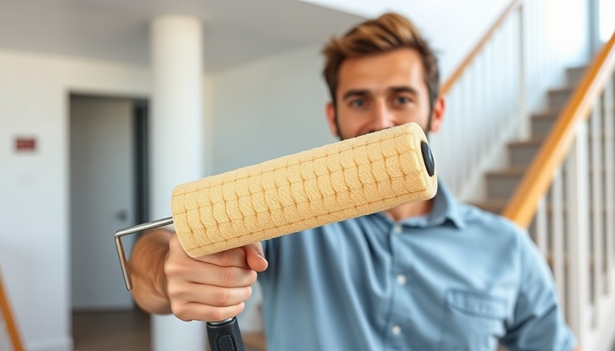 Man holding an inner feed paint roller in a home setting.
