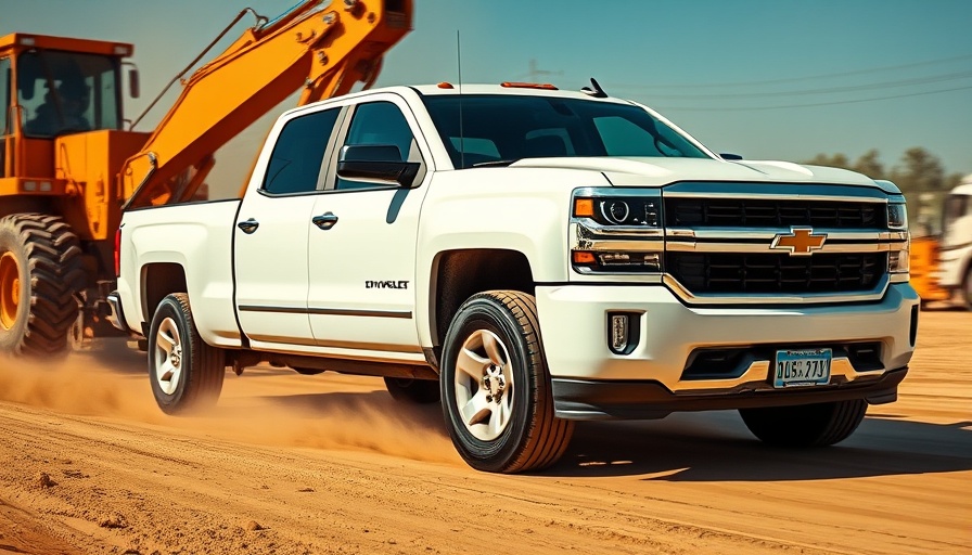2026 Chevy Silverado 1500 towing equipment on a construction site.