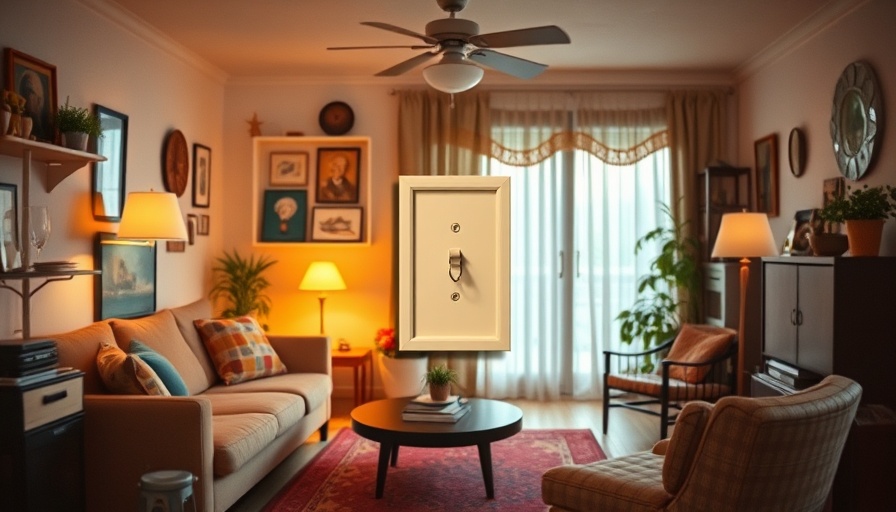 DIY light switch frame in cozy vintage living room with colorful decor.