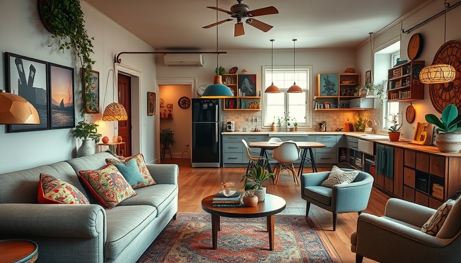 Decorated apartment living room with a cozy ambiance and vibrant details.