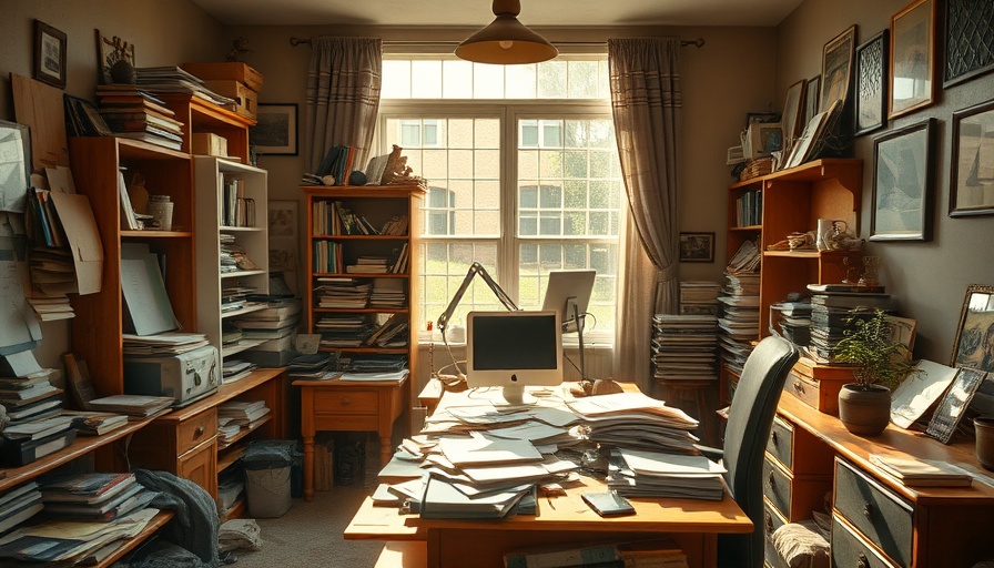 Cluttered home office space before home staging transformation.