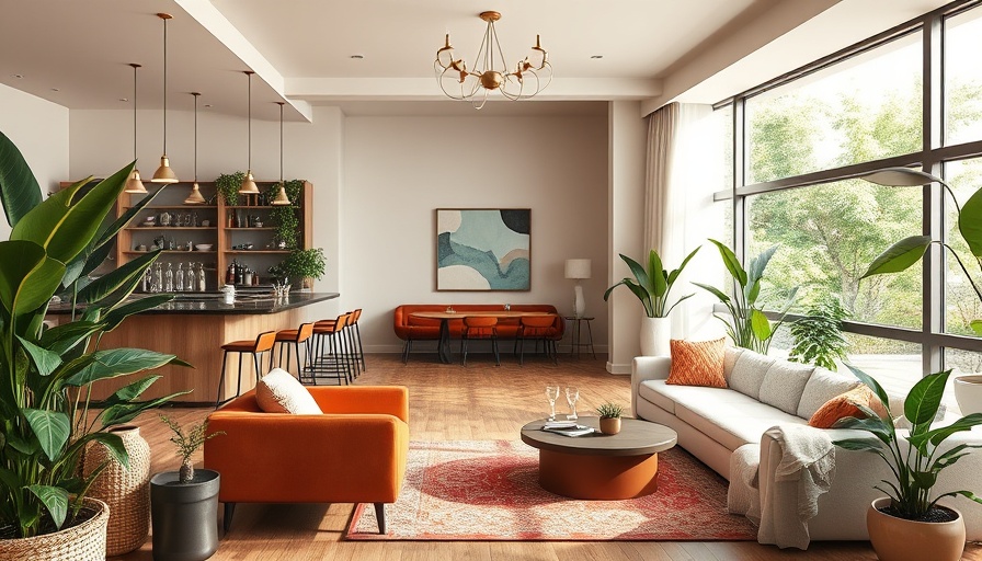 Modern cozy living room with natural lighting and plants.