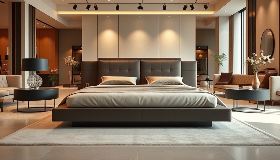 Luxurious modern bed in a cozy showroom, Crate and Barrel beds.