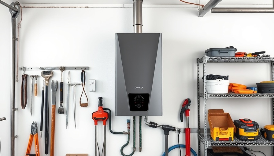 Modern tankless water heater in a tidy garage showcasing tankless water heaters benefits.
