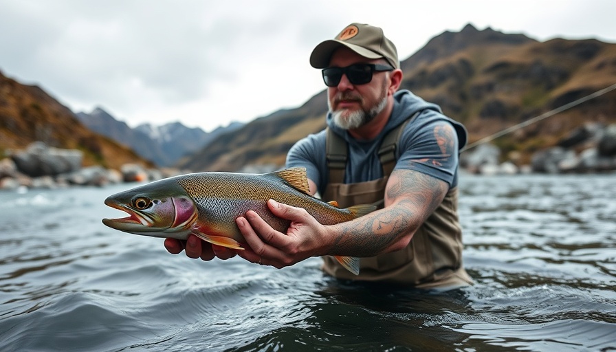 Man fly fishing the Owyhee River holding a fish.
