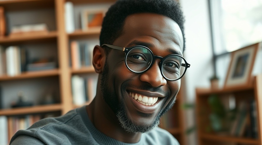 man smiling with round glasses, celebrating health benefits of berries.