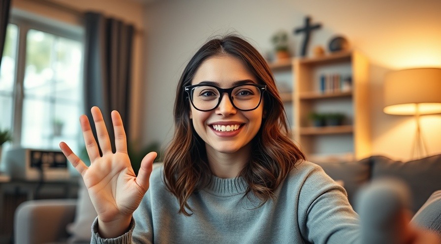Cheerful woman in cozy home with medical equipment, representing home healthcare for children.