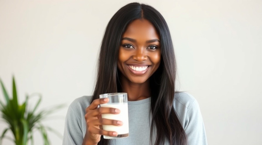 Adult female smiling, holding a glass of milk