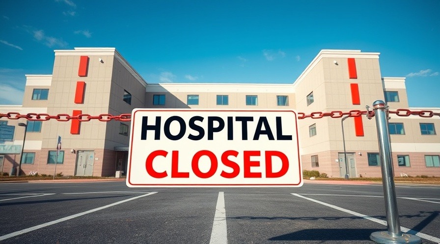 Desolate hospital facade highlighting rural healthcare challenges with closure sign.