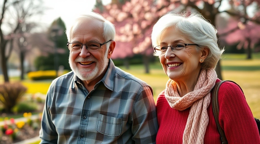 Smiling retired couple enjoying spring park, symbolizing Medicaid funding for vulnerable populations.