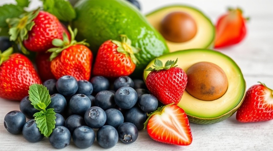 Fresh strawberries, blueberries, and avocados as holistic solutions.