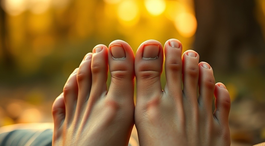 Close-up of healthy feet showcasing shoe selection for foot health and toenail pain prevention.