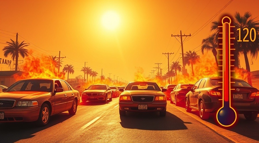 Surreal cars transforming into ovens in vibrant summer heat, shimmering heat waves.