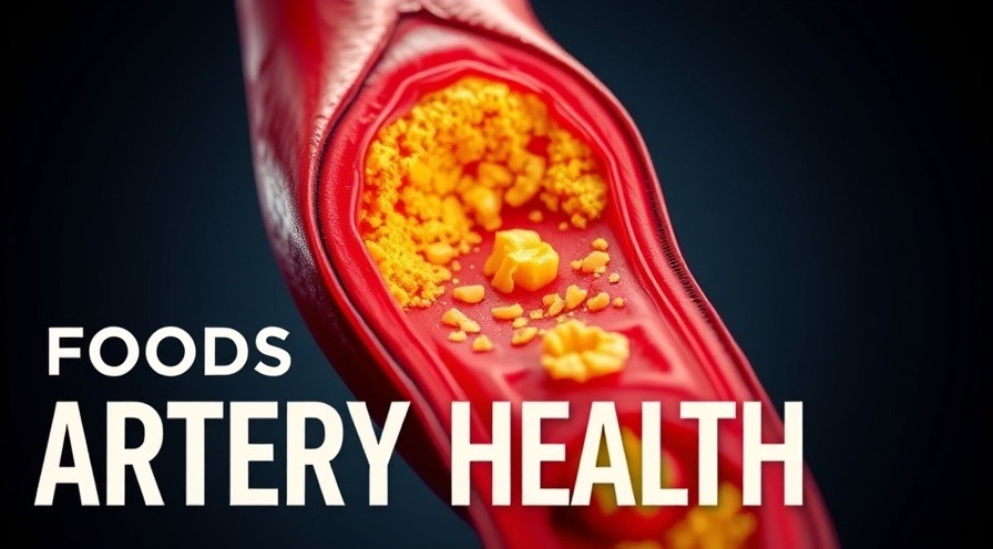 Detailed artery cross-section highlighting heart health foods to reduce atherosclerosis.