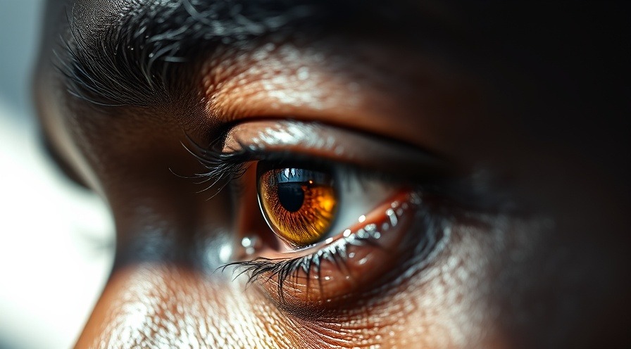 Close-up of a male eye with metal fragments, highlighting eye safety in metalworking.