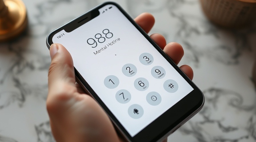 Close-up of a smartphone dial pad showing 988 for suicide prevention hotline.