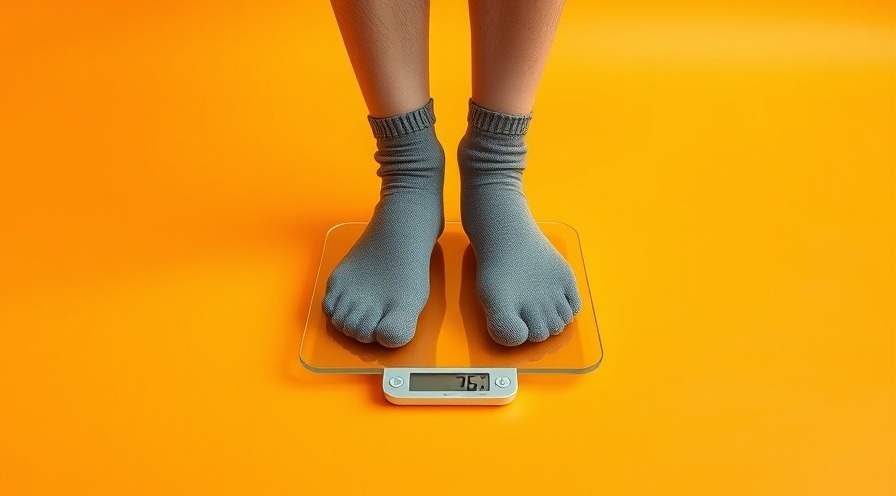 Photorealistic image of feet on a digital scale, emphasizing gut health nutrition for constipation weight loss.