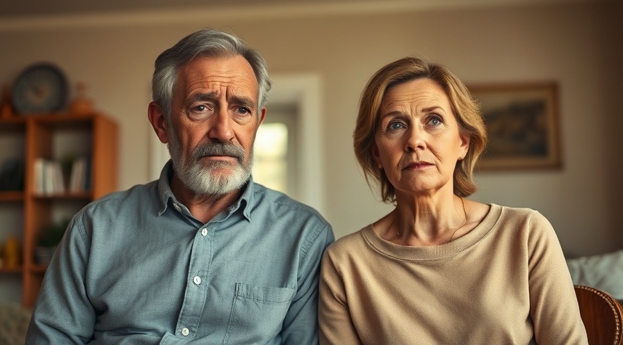 Concerned couple indoors discussing animal waste health risks in hog farming.