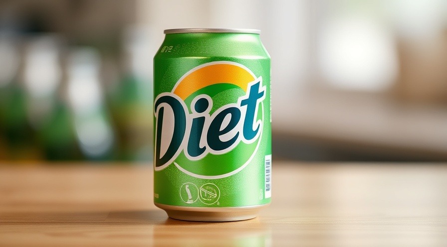 Diet soda can highlighting artificial sweeteners and gut health.