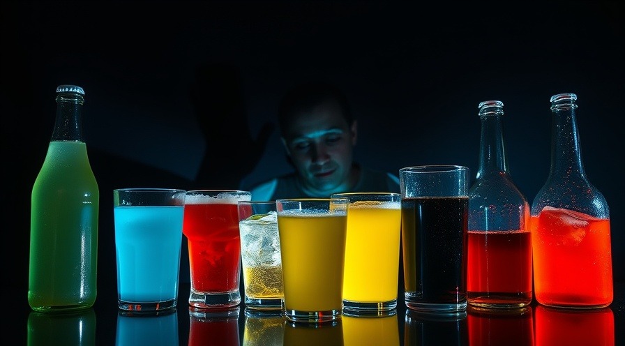 Surreal image of beverages highlighting the hidden dangers, exploring the advantages of holistic medicine.
