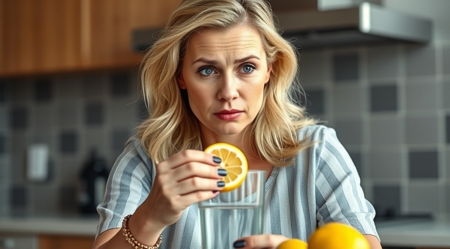 woman prepares holistic remedies with lemon and water in a modern kitchen.