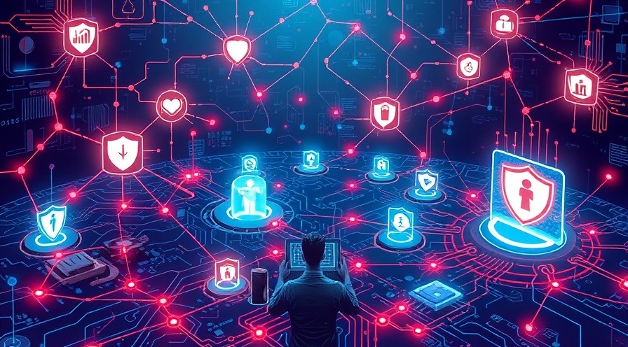 Conceptual illustration of Information Systems Vulnerability Management with digital nodes and shields.