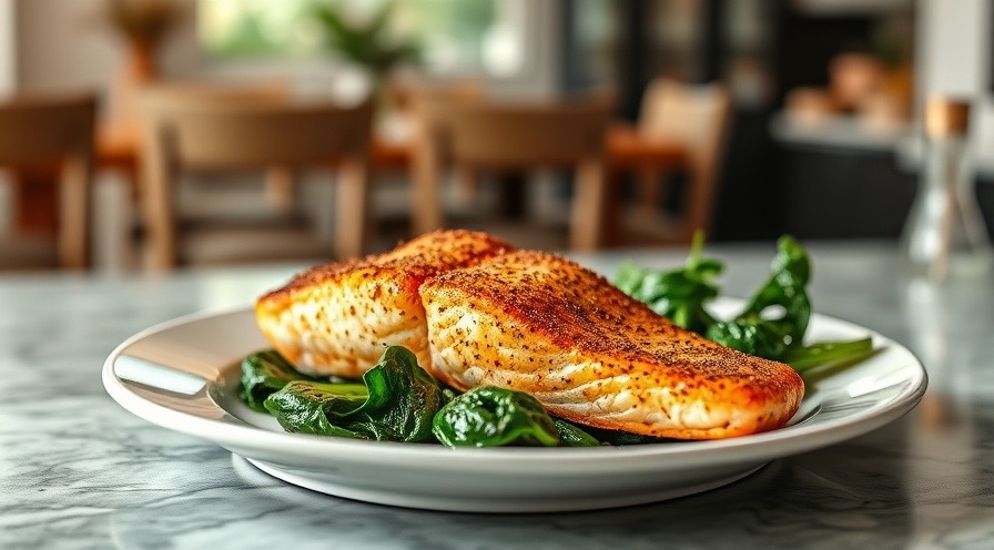 Delicious healthy salmon recipe with rub and sautéed spinach.
