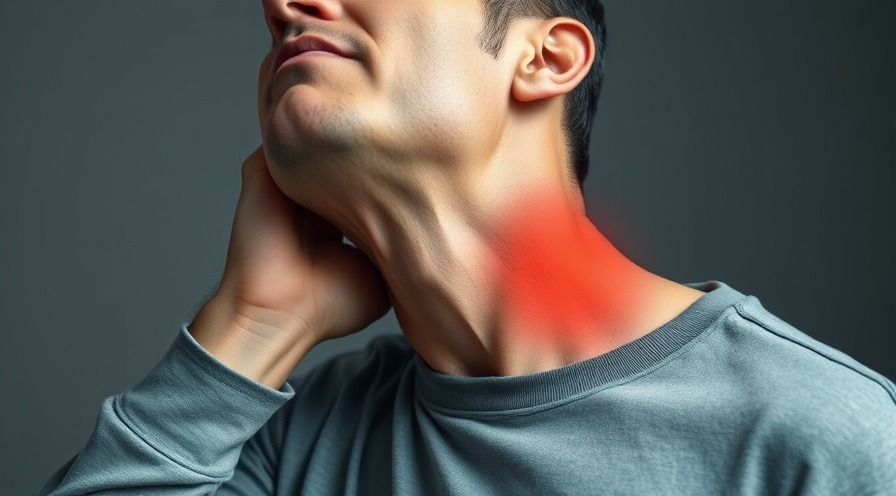 Photorealistic image of a male experiencing neck pain.