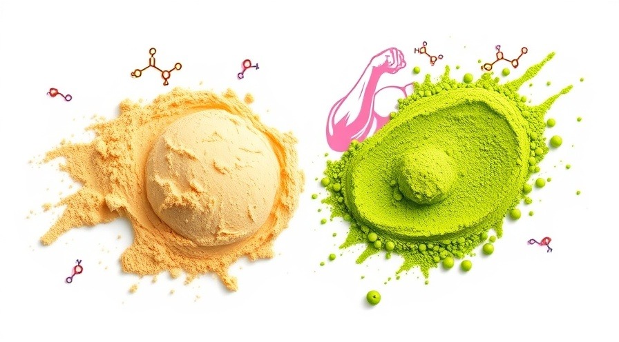 Vibrant whey and pea protein powders with amino acids, professional nutrition style.