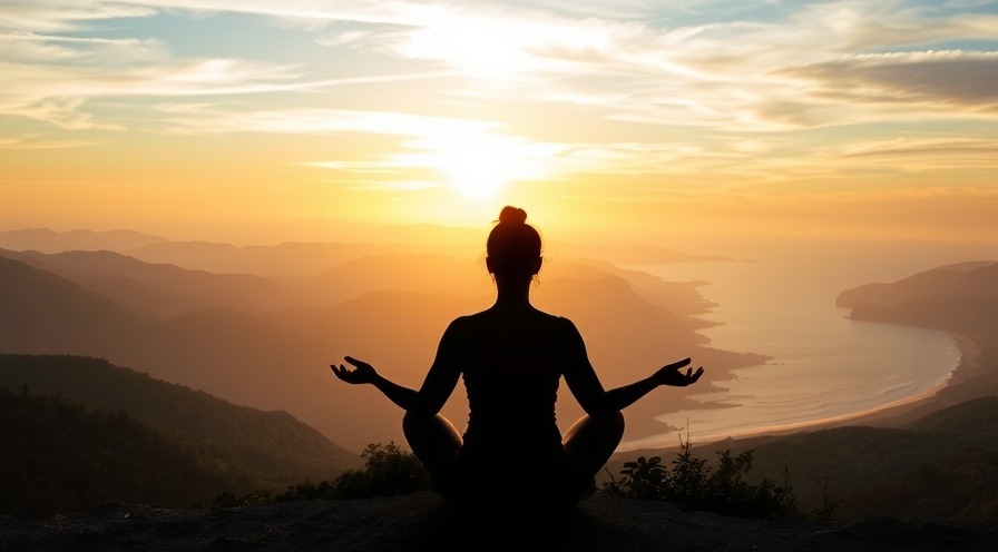 Meditation silhouette in a golden-hour landscape from Blue Ridge to coast.