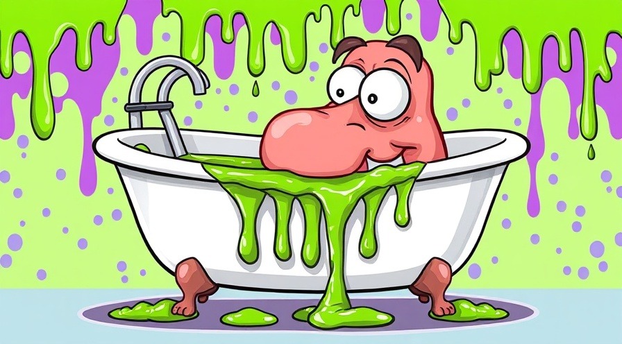 Cartoon of a bathtub with green slime and a large nose, illustrating bodily fluids functions.