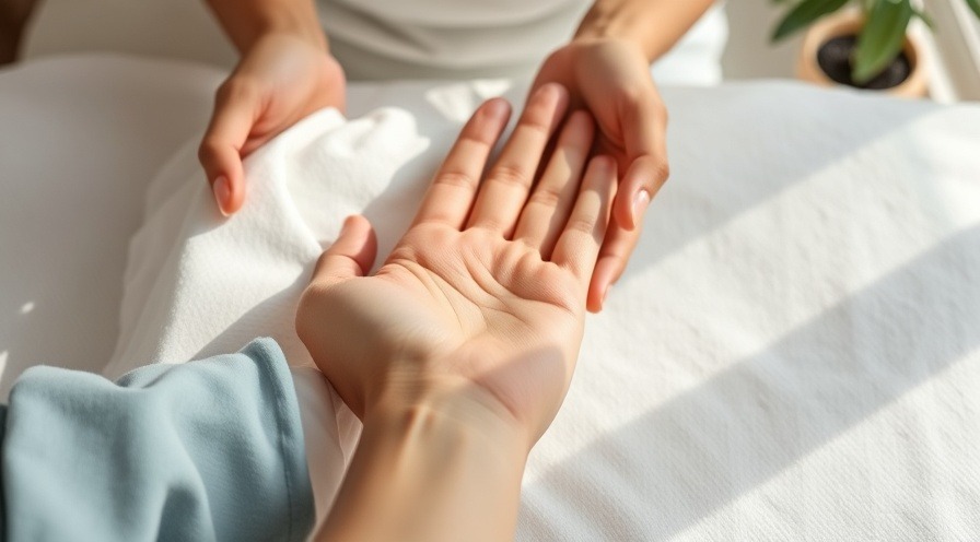 Reflexology for thyroid issues: calming hand massage in soothing light.