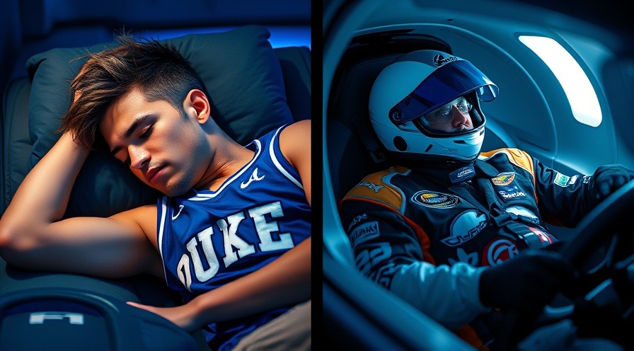 Peaceful basketball player in Duke jersey and NASCAR driver relaxing in sleep pod.