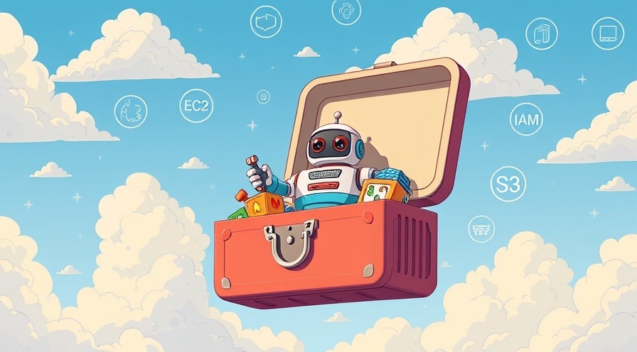 Whimsical digital art of a giant lunchbox in the sky with tech symbols for kids' book cover