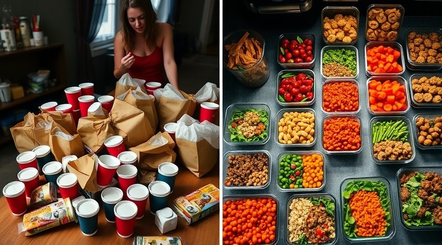 Contrasting disordered takeout vs. organized meal prep for healthy eating.