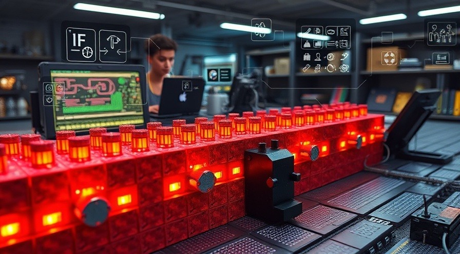 Minecraft Redstone circuit meets real-world coding in a vibrant engineering lab.
