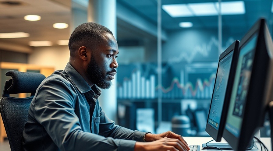 Focused male office worker using technology in child welfare policies in North Carolina.