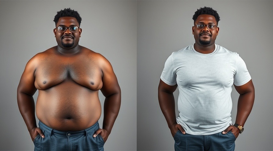 Dramatic weight loss transformation of a male, highlighting sustainable weight loss.